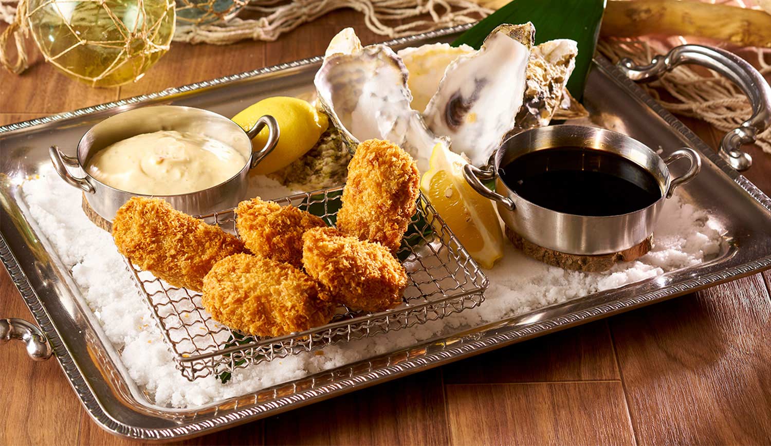 三陸産かきは揚げたてフライや釜めしで