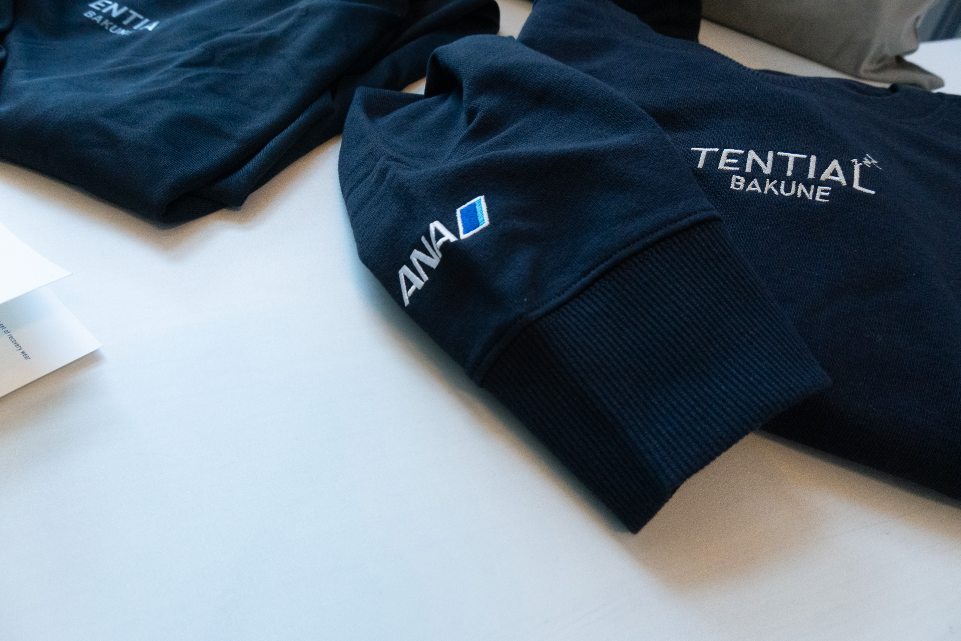 リカバリーウェアは袖にANAロゴの入った特別製のTENTIAL「BAKUNE」