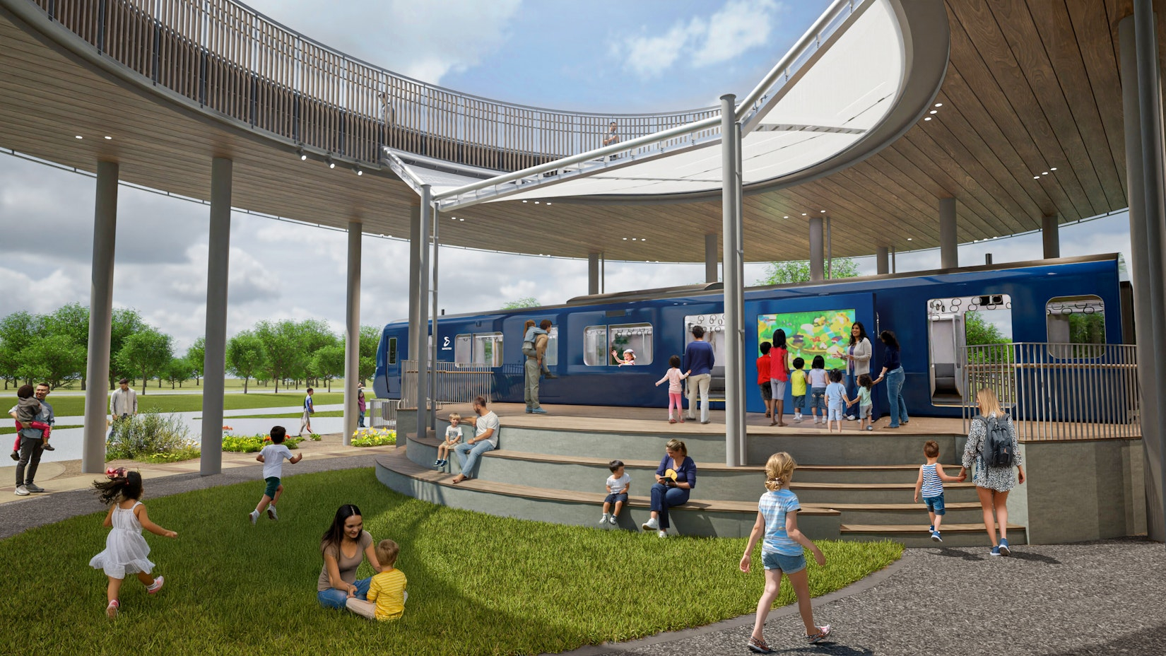 車両前には広場とステージを設ける