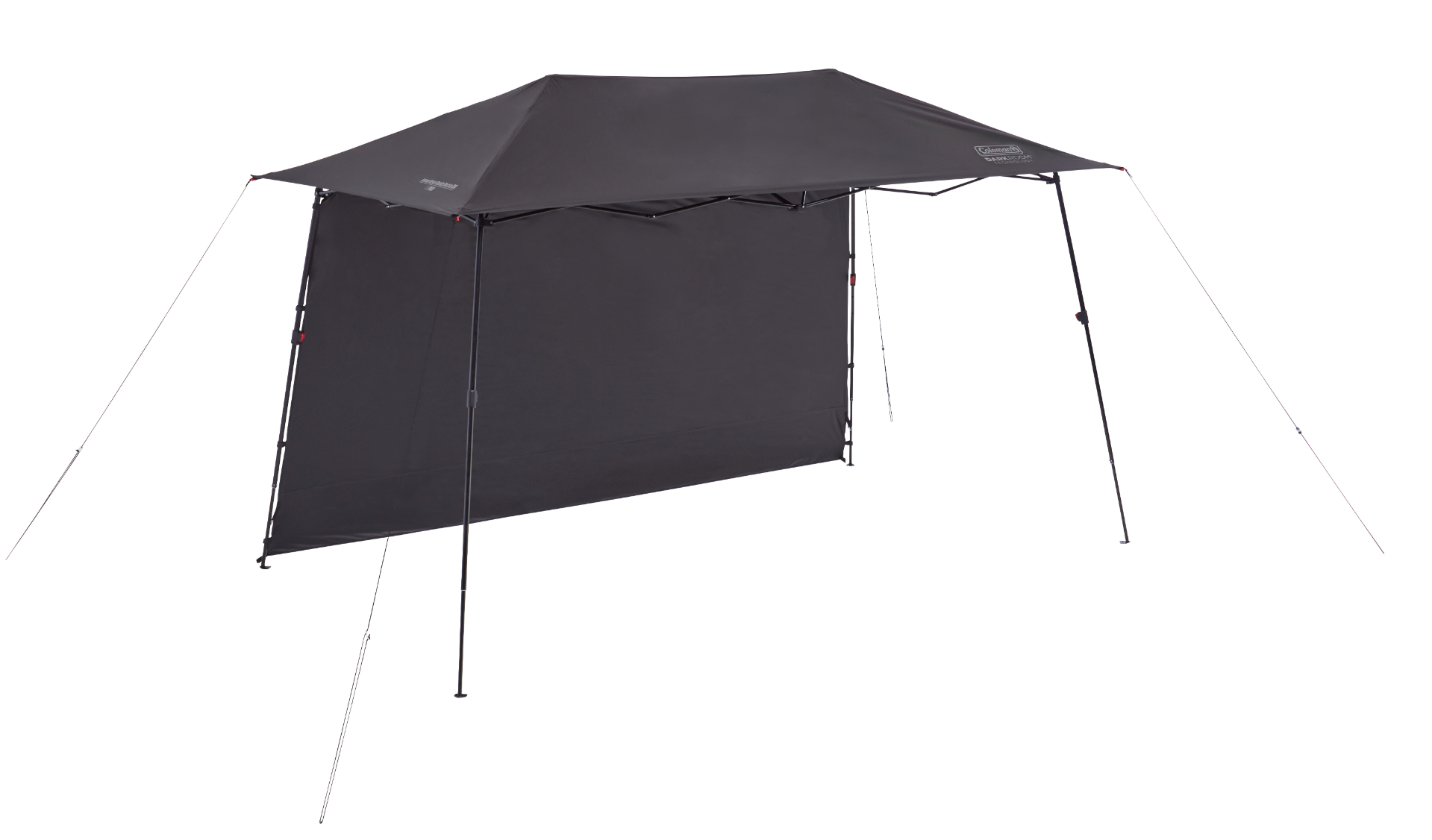 インスタントバイザーシェード レクタ DR（2万7500円）。ワンタッチで素早い設営・撤収が可能。約203×360cmの横長ひさし、遮光性の高い独自技術「ダークルームテクノロジー」で暑さを軽減