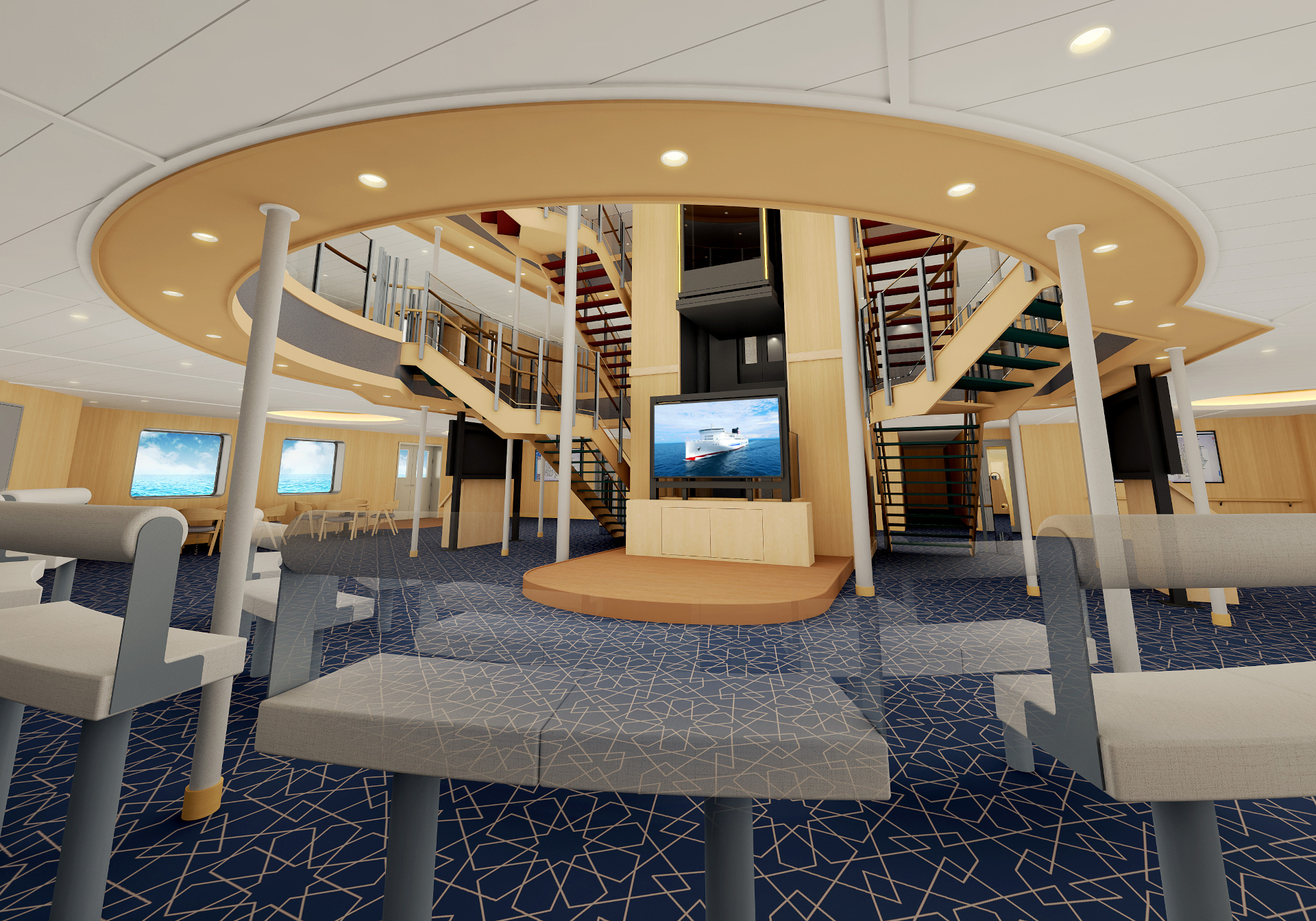 開放的な3層吹き抜けのエントランス