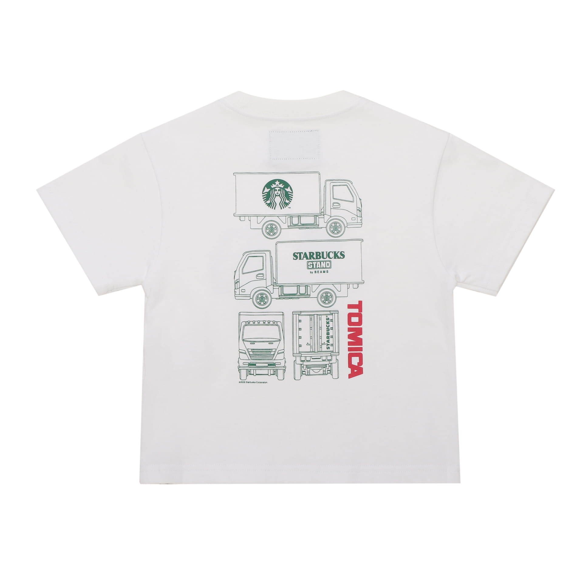 STARBUCKS STAND by BEAMS トミカ トラックプリント キッズ Tシャツ A（ホワイト）