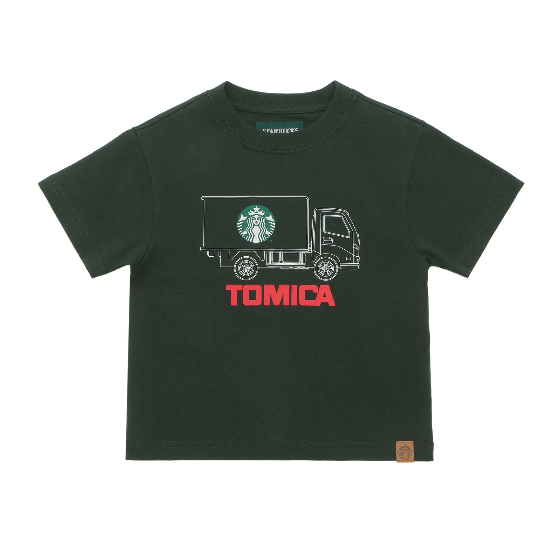 STARBUCKS STAND by BEAMS トミカ トラックプリント キッズ Tシャツ A（グリーン）