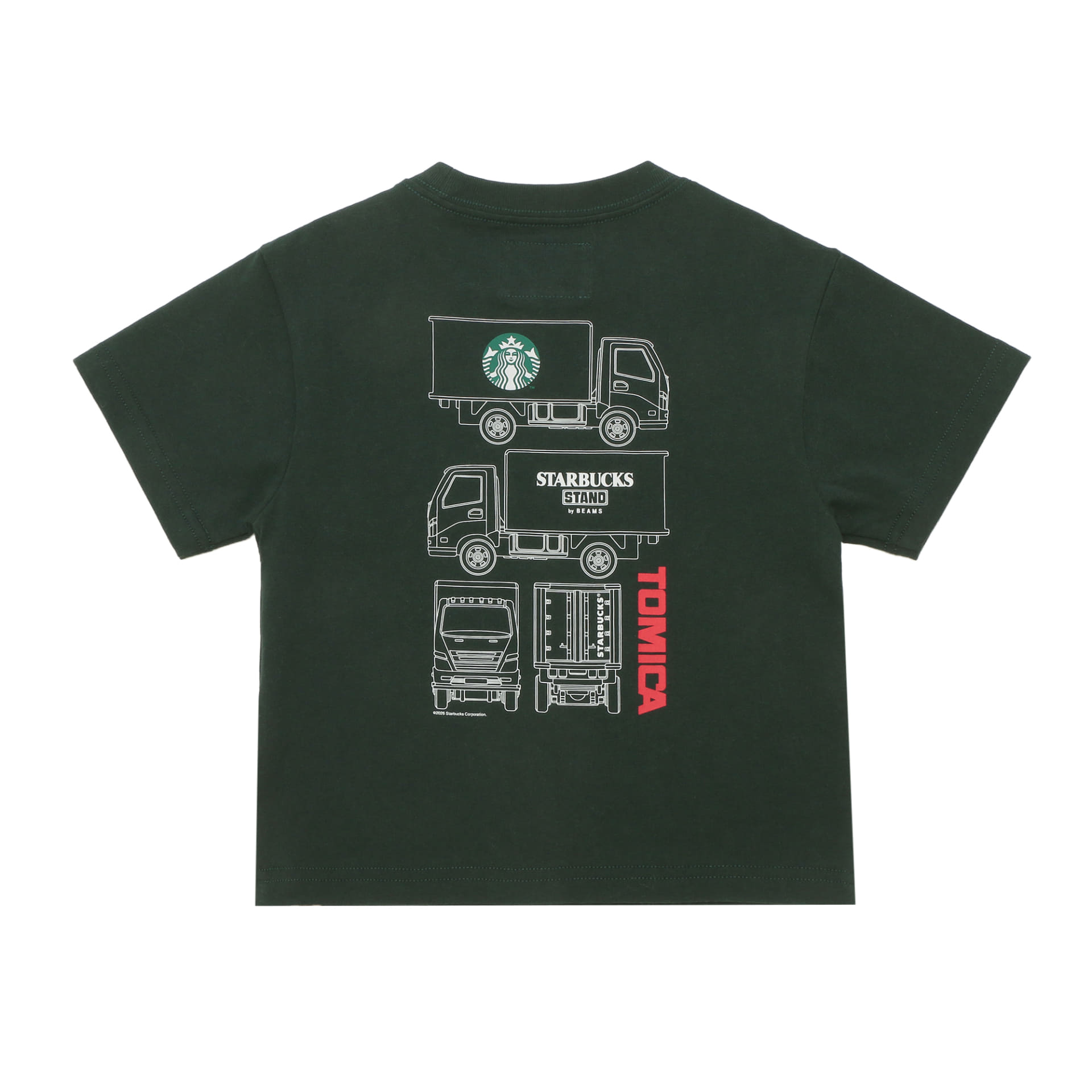 STARBUCKS STAND by BEAMS トミカ トラックプリント キッズ Tシャツ A（グリーン）