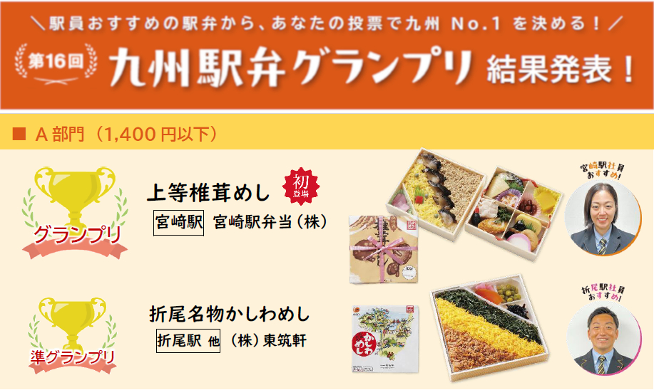 A部門（1400円以下）では、宮崎駅「上等椎茸めし」が初のグランプリに