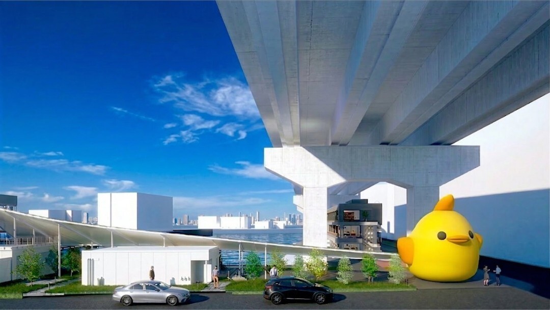 東海道新幹線からも見えるメインエントランス前にどどーんと設置