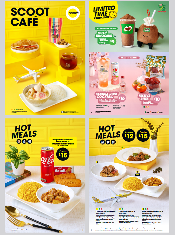 「ScootCafe」のメニューの一部。表紙にドーンと掲載されているのは「おでんとご飯」