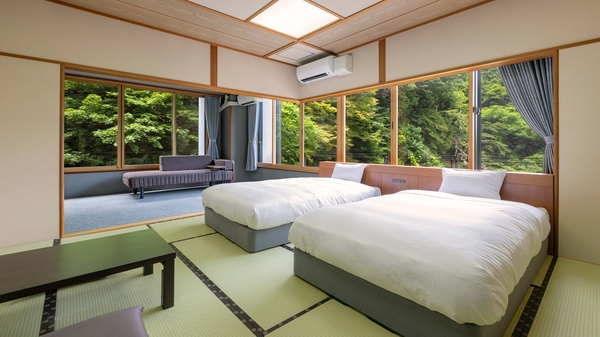 客室一例（スタンダード和ベッドツイン12.5畳＋4.5畳内風呂あり）