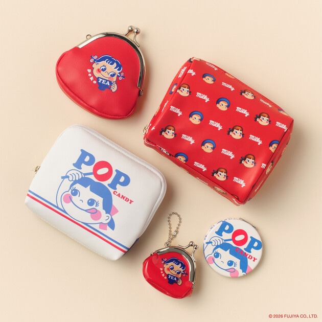 がま口財布（2200円）、ポーチ（2640円）、ティッシュポーチ（2200円）、ミニミラー（770円）、がま口ミニポーチチャーム（1980円）