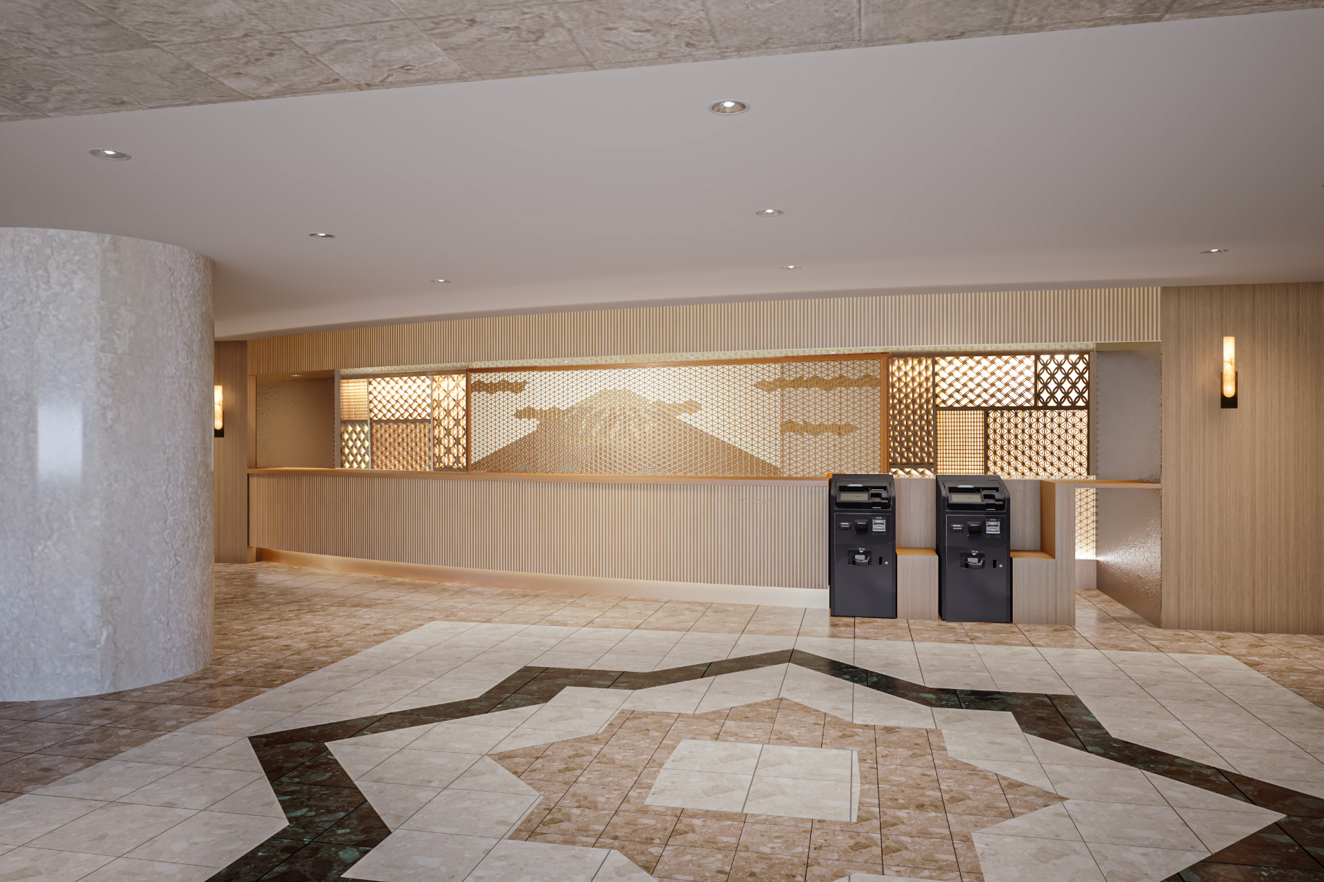 ロビー・ラウンジは開放的な設えに。自動チェックイン機も新導入