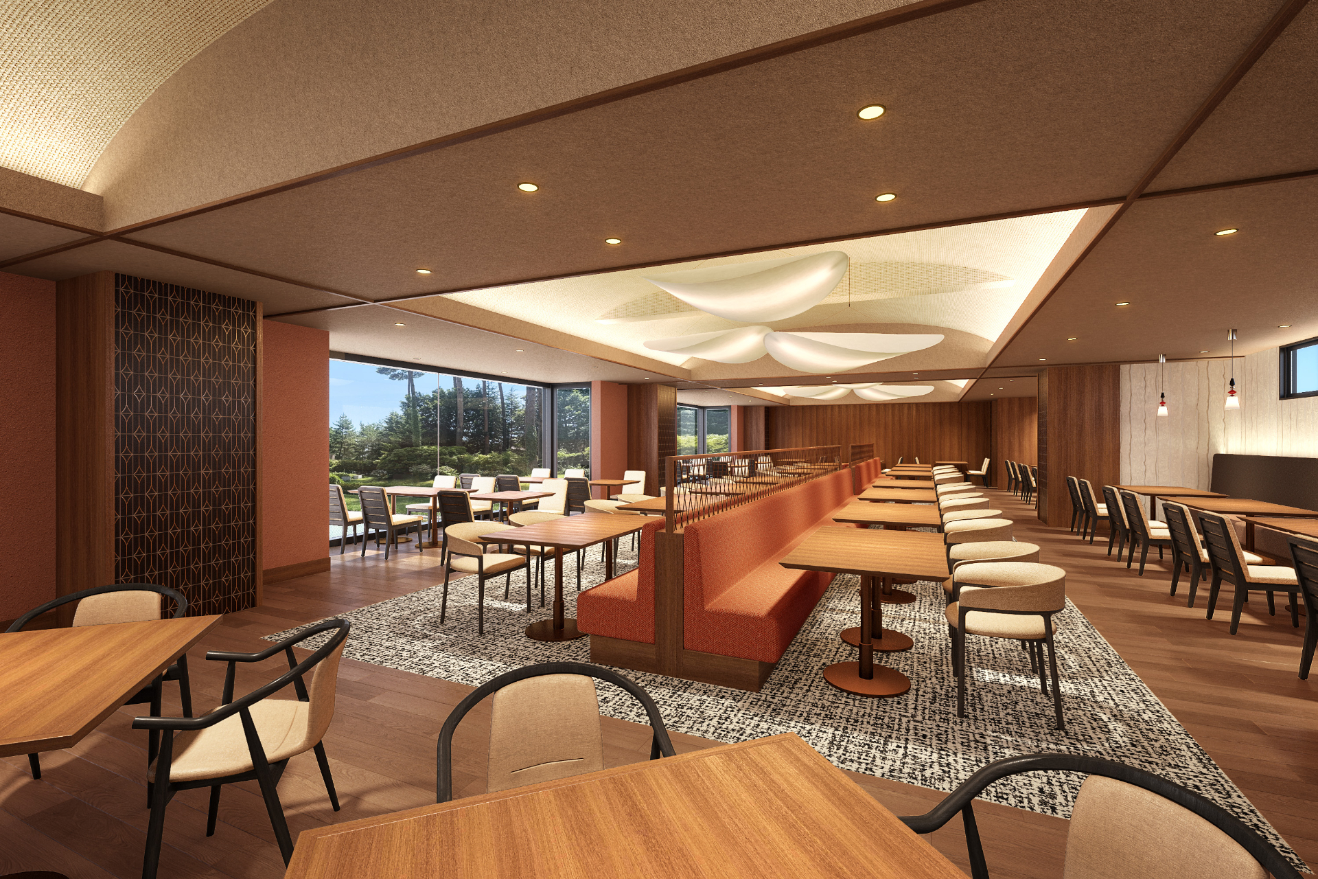 レストランでは地元食材を活かしたビュッフェを提供。和洋メニュー約80種