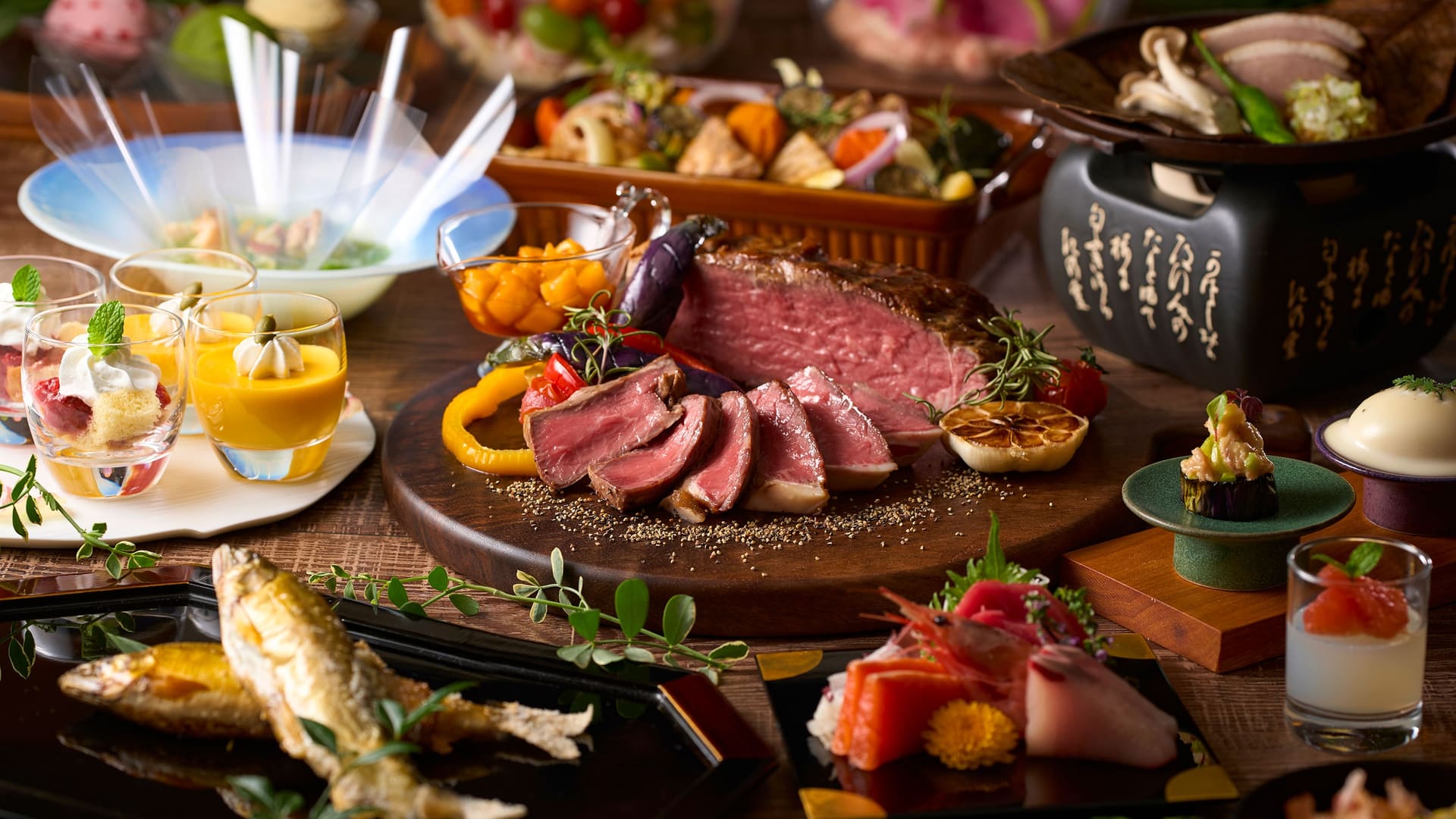 夕食は、ライブキッチンで焼き上げるTAOYA特製ローストビーフに寿司、ご当地グルメ、スイーツまで食べ放題＆飲み放題