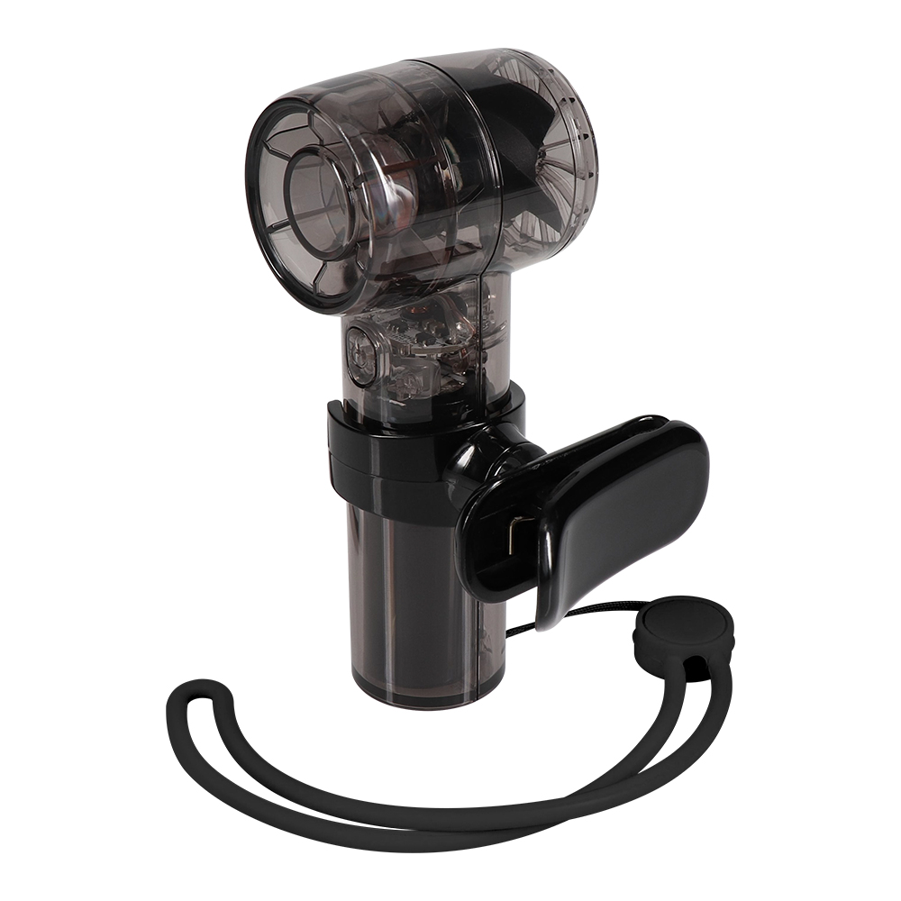 カラーは全5色（クリアブラック、クリア、ピンク、イエロー、ブルー）。傘クリップを取り外して普通のハンディファンとしても使える