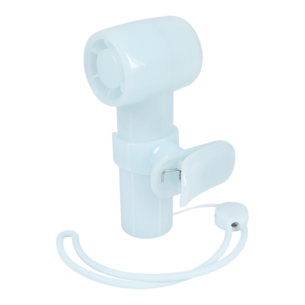 カラーは全5色（クリアブラック、クリア、ピンク、イエロー、ブルー）。傘クリップを取り外して普通のハンディファンとしても使える