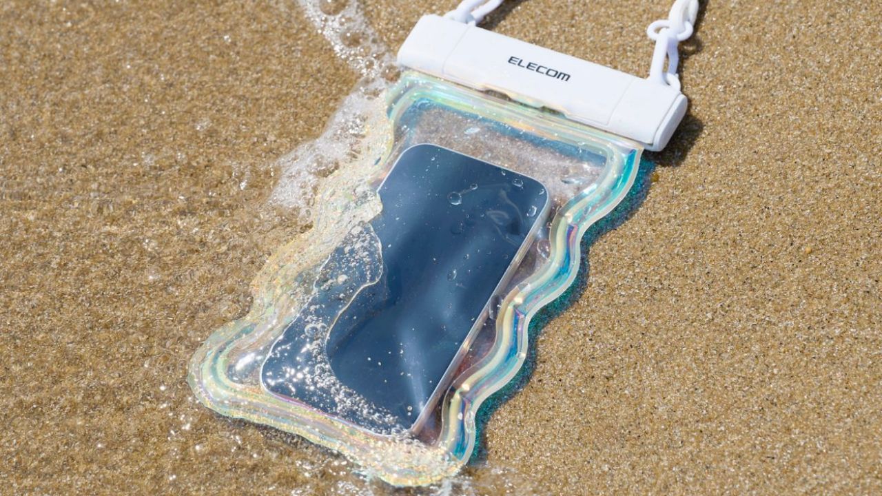 スマホ用防水ケース IP68 ウェーブ フローティング ワンタッチ（オーロラ/ブラック）