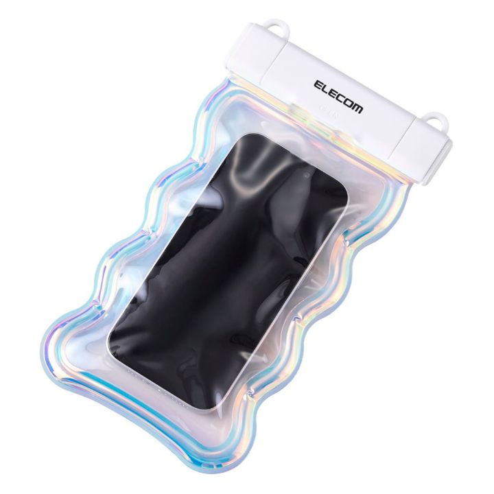 スマホ用防水ケース IP68 ウェーブ フローティング ワンタッチ（オーロラ/ブラック）