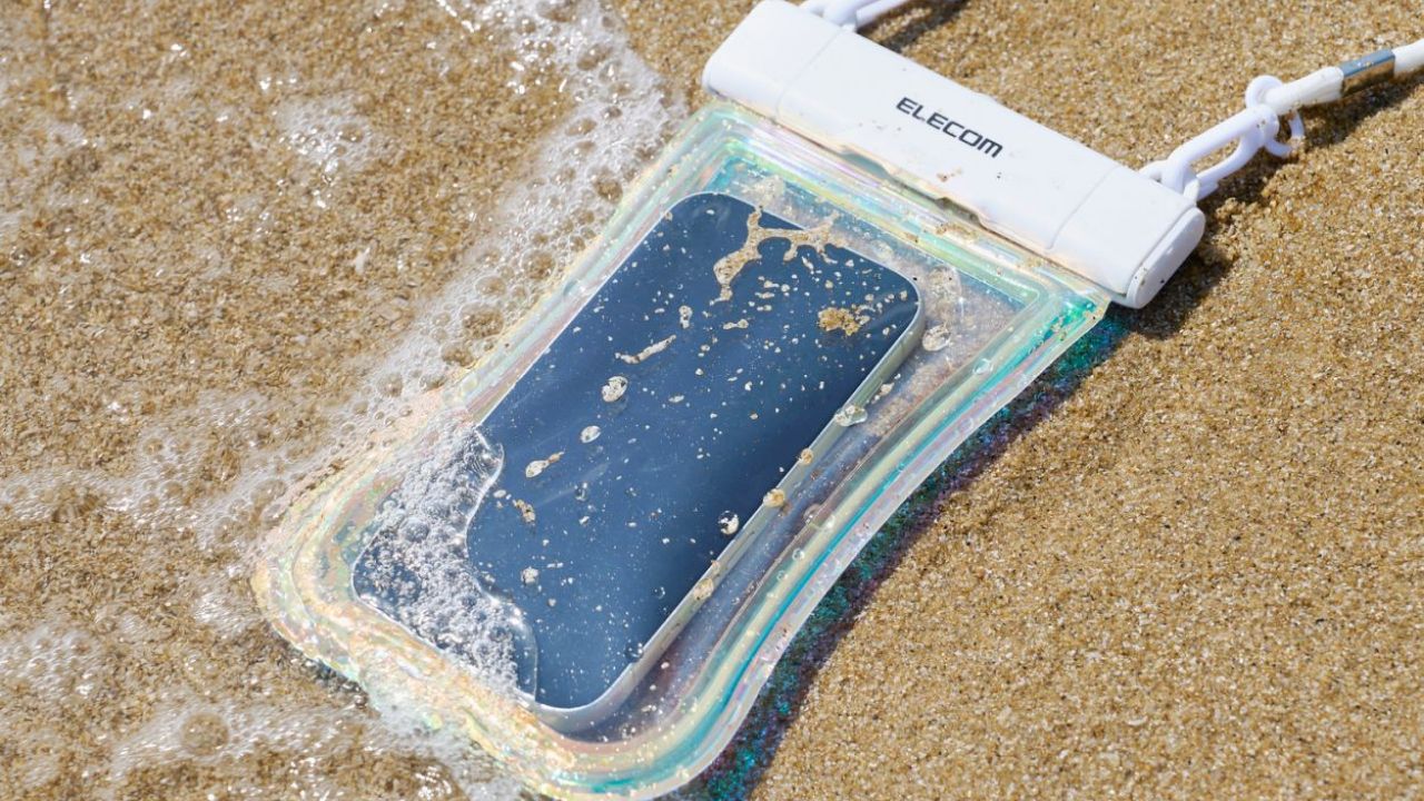 スマホ用防水ケース IP68 グリップ フローティング ワンタッチ（オーロラ/ブラック）