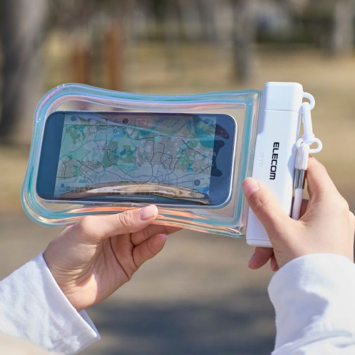 スマホ用防水ケース IP68 グリップ フローティング ワンタッチ（オーロラ/ブラック）