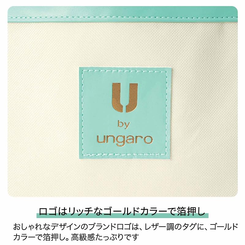 レザー調タグに、ゴールドカラーで箔押ししたブランドロゴが高級感を演出
