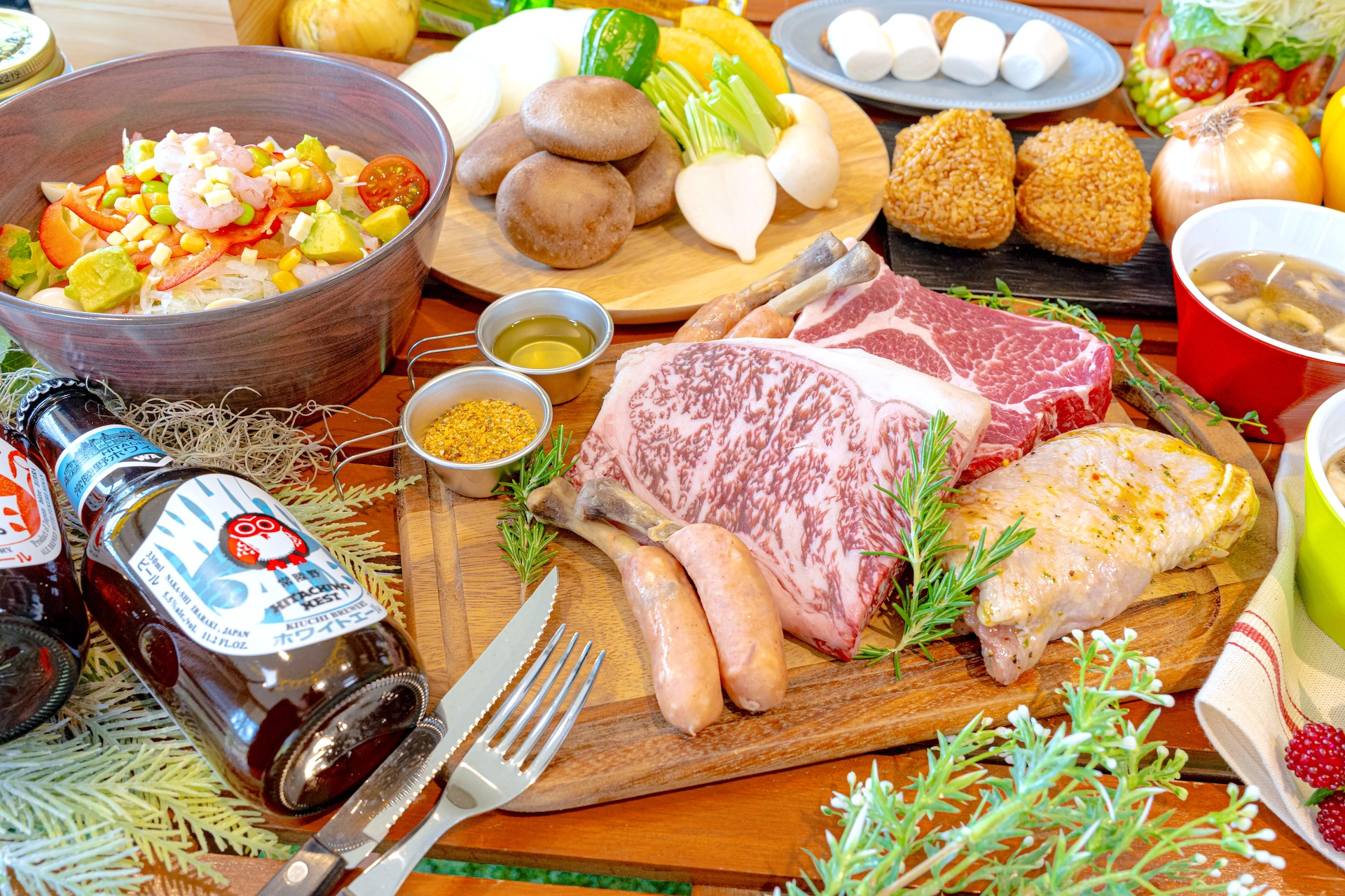 BBQディナーは常陸牛サーロインステーキや新鮮野菜など