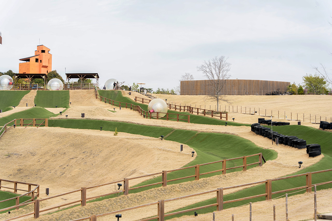 巨大ボールで坂を転げまわる