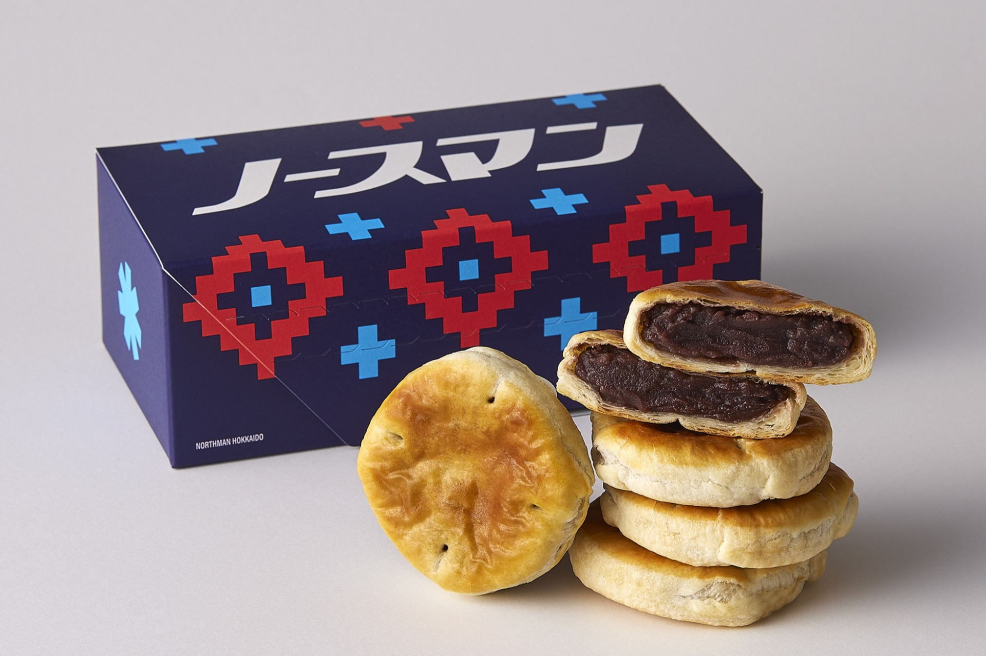 看板商品「ノースマン」（5個入1100円、8個入1750円、4種8個入アソート1750円）。常温保存で賞味期限29日間