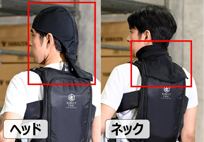 オプションパーツで頭や首元まで冷却部位を拡張できる