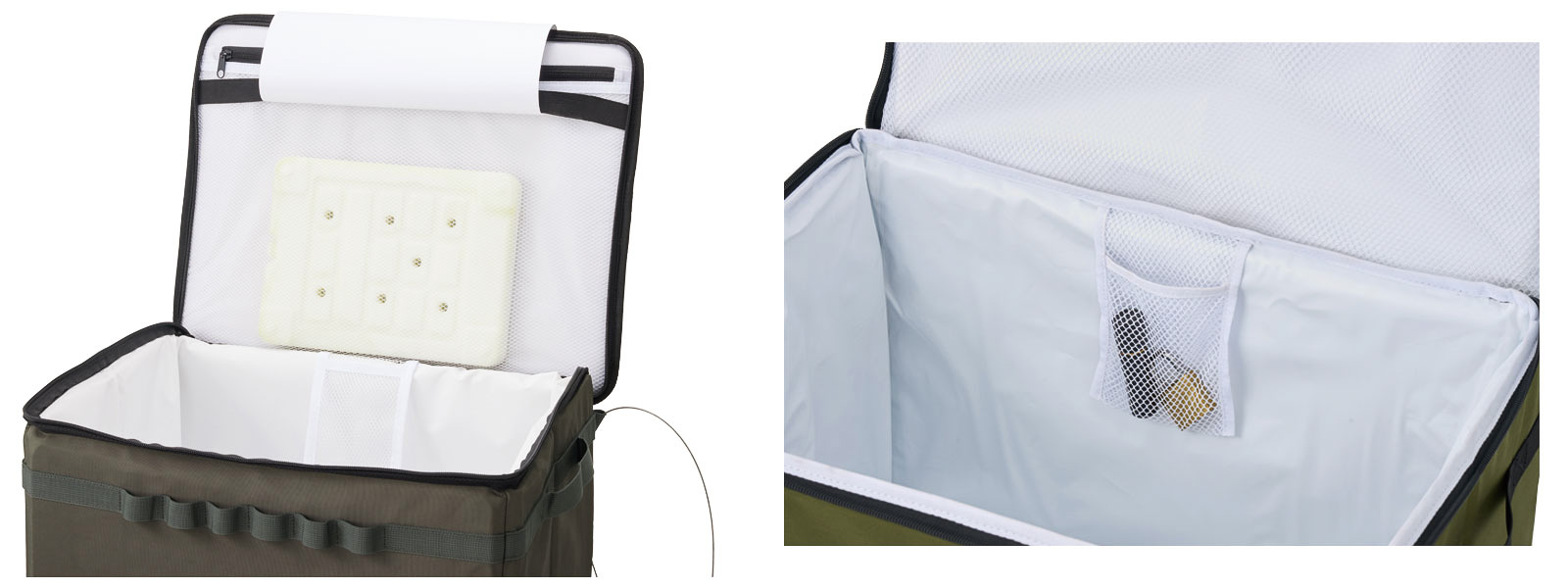 10mm厚の断熱材入り。フタの裏には保冷剤ポケットを備える