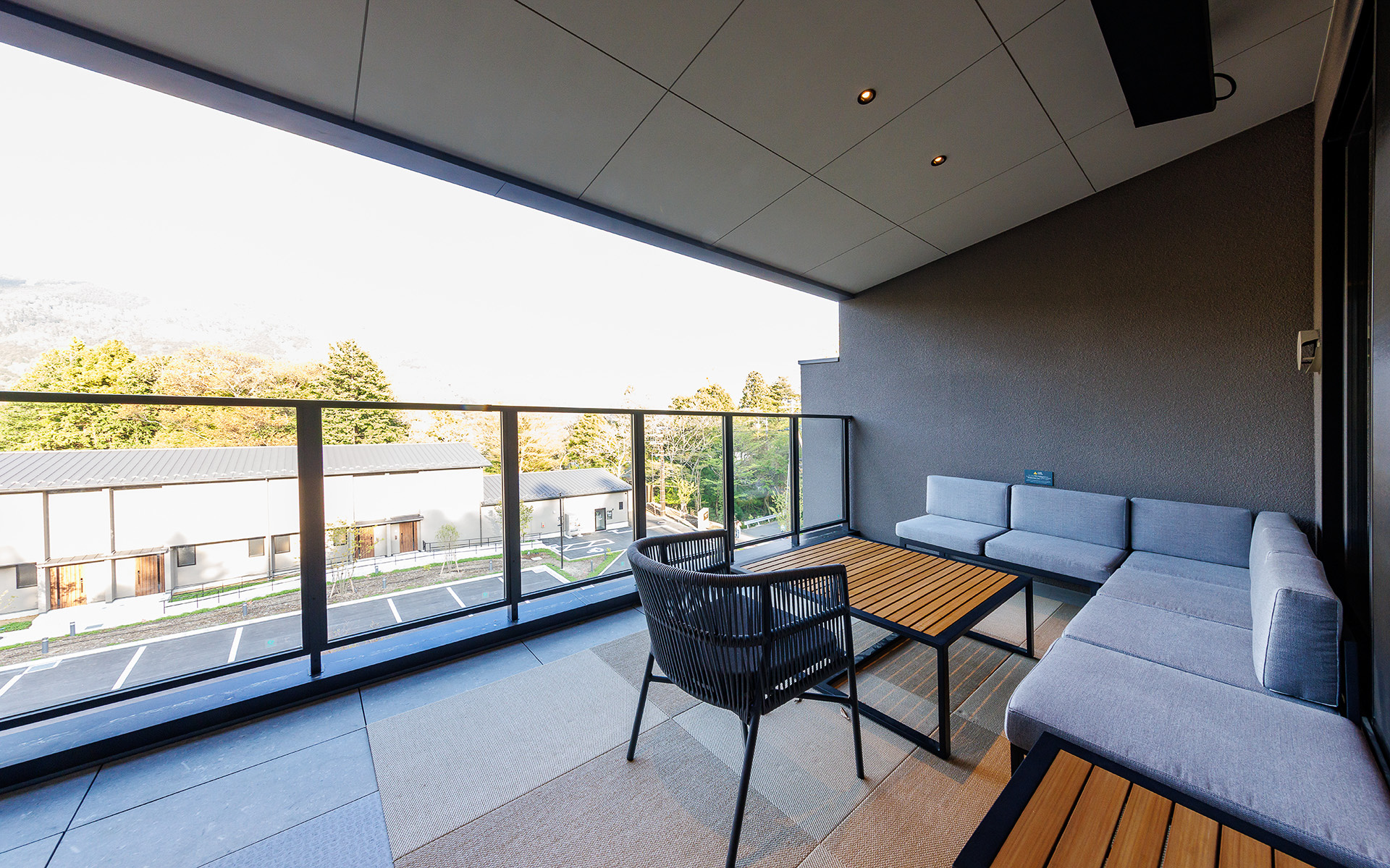 広いテラスは畳敷きのゆったり空間