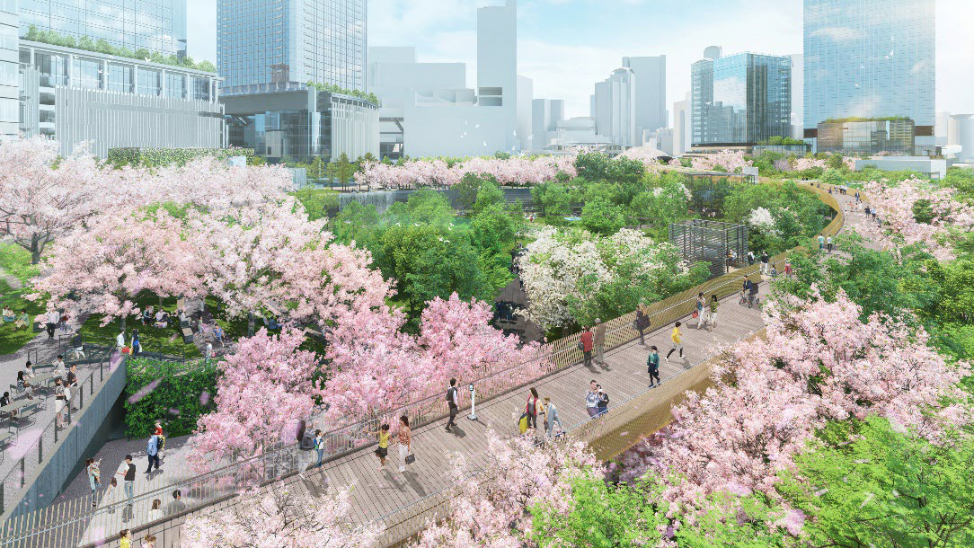 全長350mの「ひらめきの道」から桜を望む