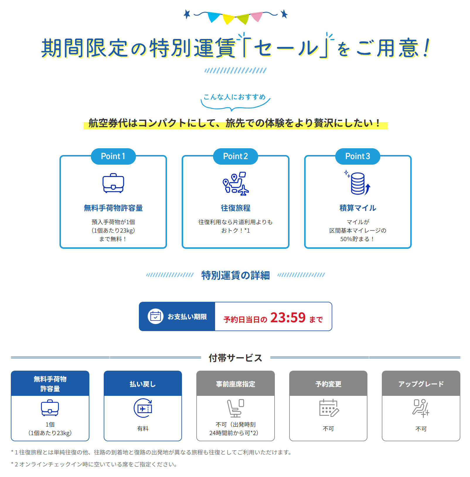 新しい国内線セール運賃の特徴とオプション
