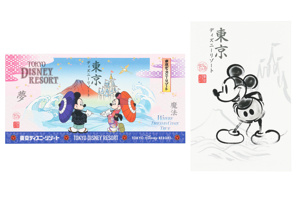 赤富士に和装ミッキーをデザイン。浮世絵・水墨画タッチのトートバッグ