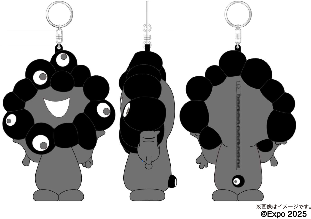 背中のファスナーポケットに小物を収納できる「黒ミャクミャク シリコーンポーチキーチェーン」