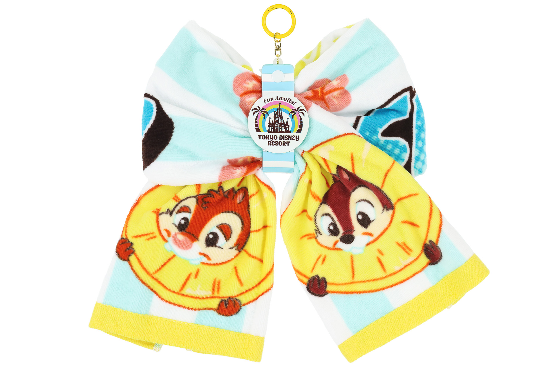 別売りのフェイスタオルでリボン風にして持ち歩ける