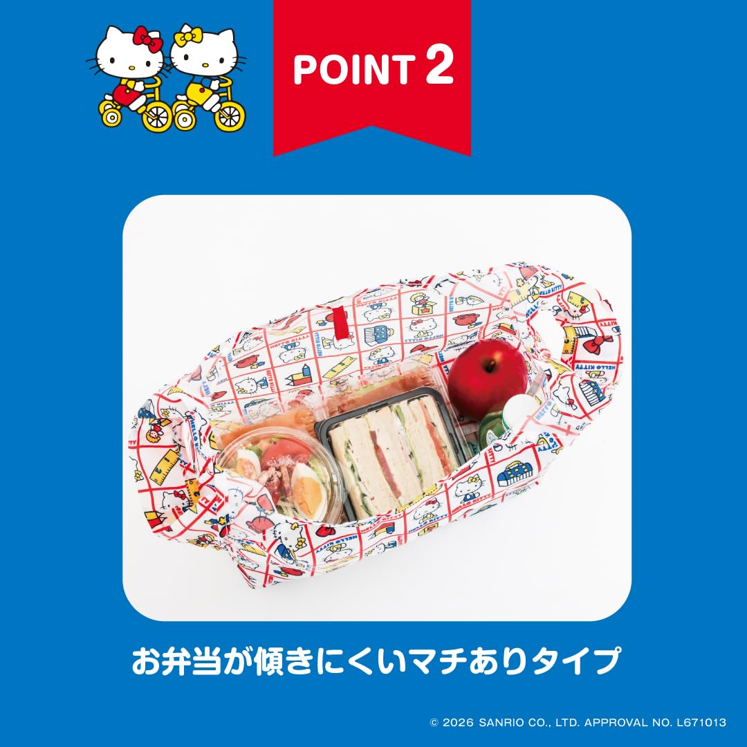 レトロポップなキティ＆ミミィのエコバッグ。ゴムでたたんでリボンポーチに収納できる
