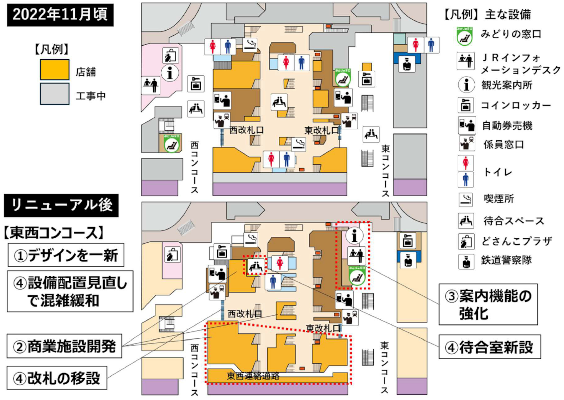 東西コンコースのリニューアルポイント