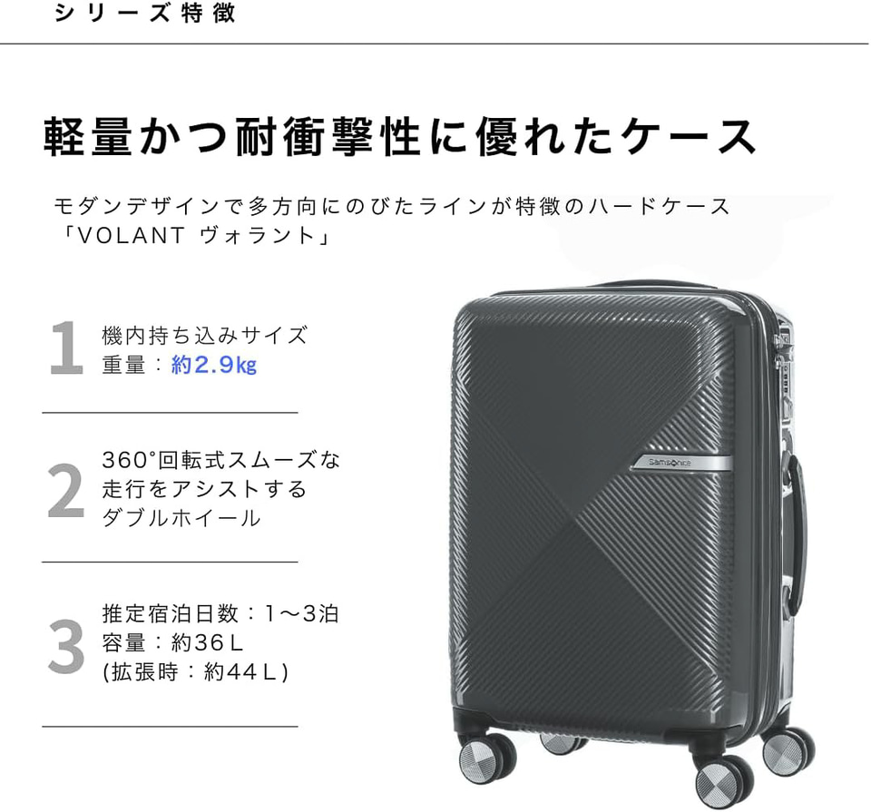 サムソナイトの機内持ち込みスーツケースが45％オフ。ファスナー開放