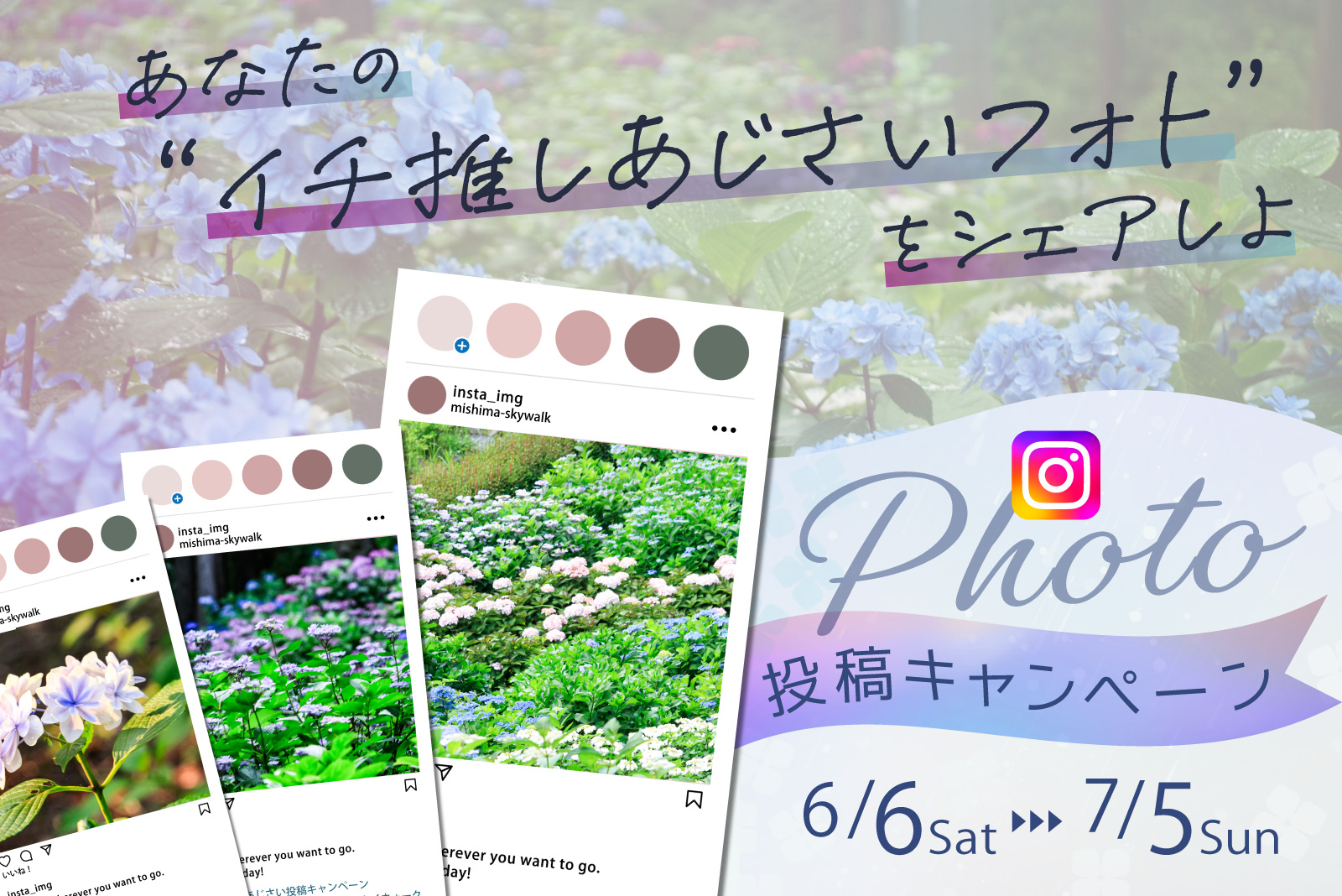 来年のカレンダー写真に採用される「あじさい写真投稿キャンペーン」