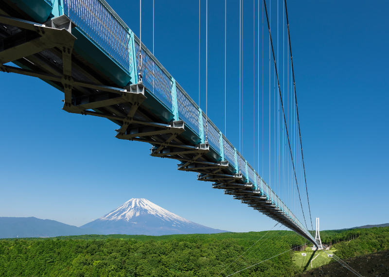 富士山と駿河湾の絶景を眺めながら空中散歩が楽しめる全長400mの吊り橋