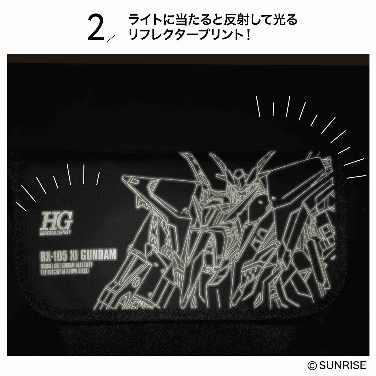 ガンプラHGの新作「HG 1/144 Ξガンダム」をフラップ全面にデザイン。ライトが当たると反射して光る