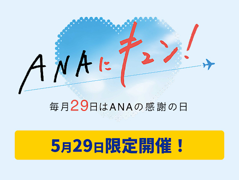 5月29日の「ANAにキュン！」は、国内・海外ダイナミックパッケージの割引クーポンなど全10企画