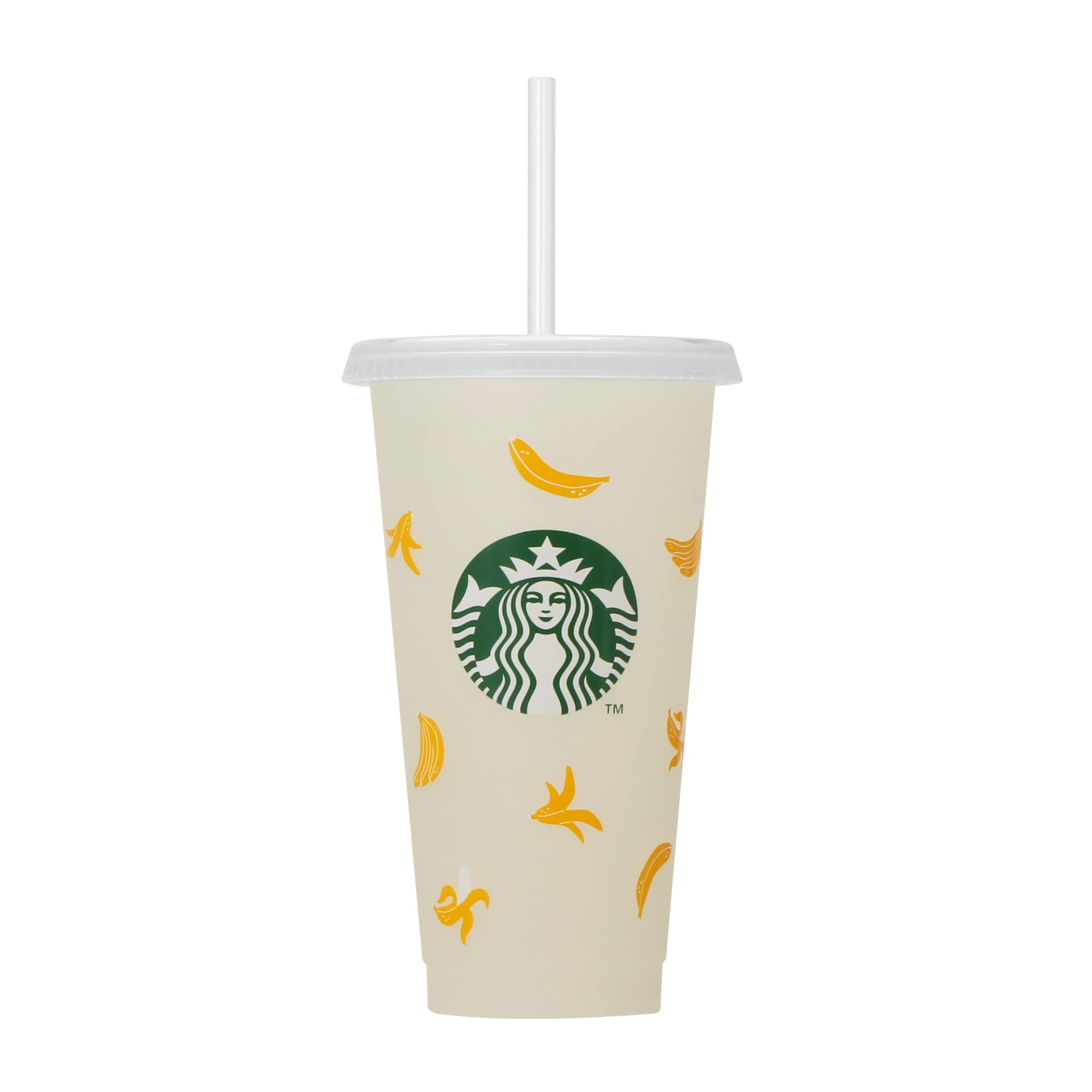 ドリンクを注ぐとカップの色が変わる「カラーチェンジングリユーザブルコールドカップバナナ 710ml」（850円）