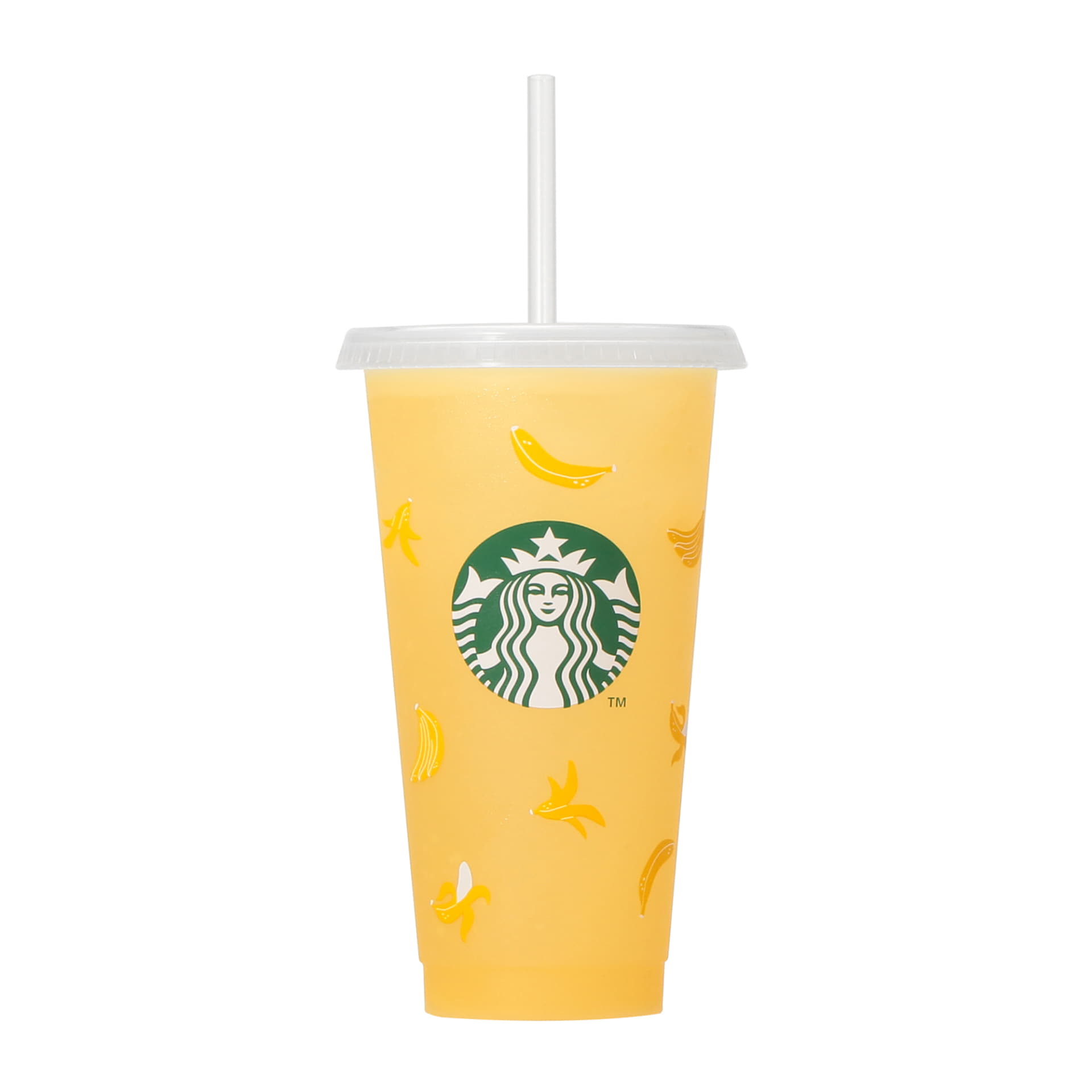 ドリンクを注ぐとカップの色が変わる「カラーチェンジングリユーザブルコールドカップバナナ 710ml」（850円）