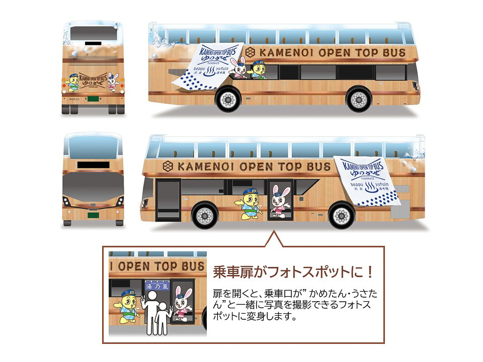 「KAMENOI OPEN TOP BUS ～ゆのかぜ～」外観デザイン