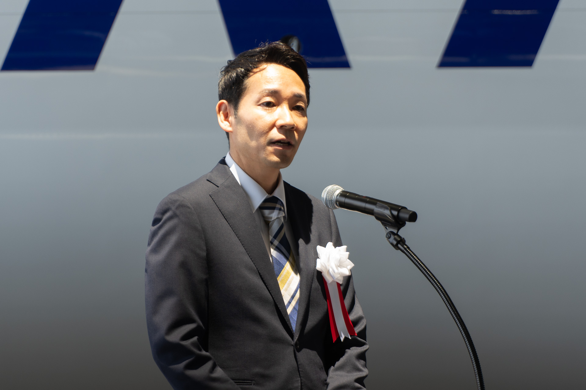 報道公開に合わせた式典に登壇したスカイマーク株式会社 代表取締役社長執行役員 本橋学氏