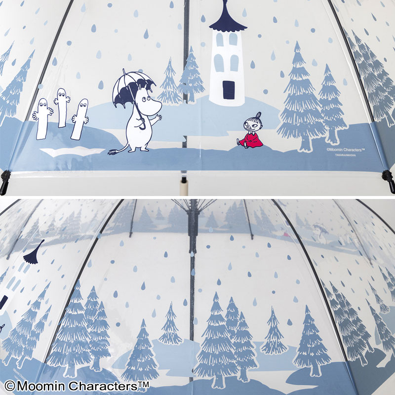雨の日の「ムーミン谷」の森で過ごす仲間たちをデザイン。上品で落ち着いたカラーリングなので、コーデやシーンを選ばず使いやすい