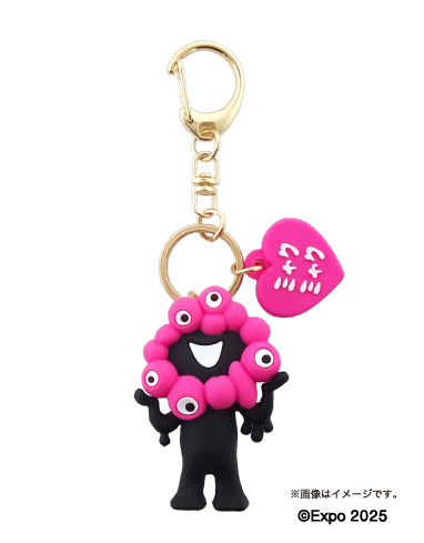 黒ミャクミャクの立体キーホルダーとボールチェーンマスコット、6色の