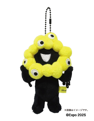黒ミャクミャクの立体キーホルダーとボールチェーンマスコット、6色の