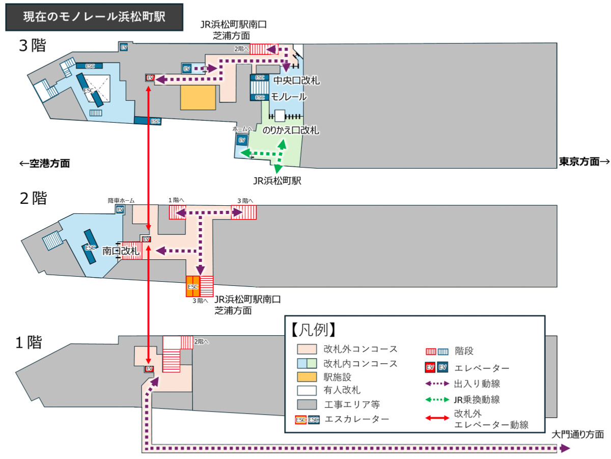 現状のモノレール浜松町構内図