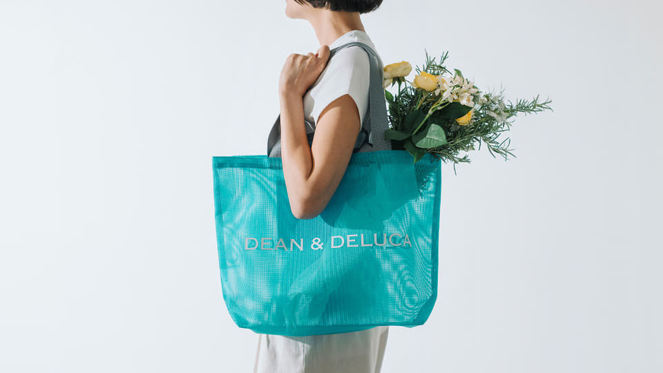 DEAN &DELUCA メッシュトートバッグ ターコイズ S L DEAN&DELUCA